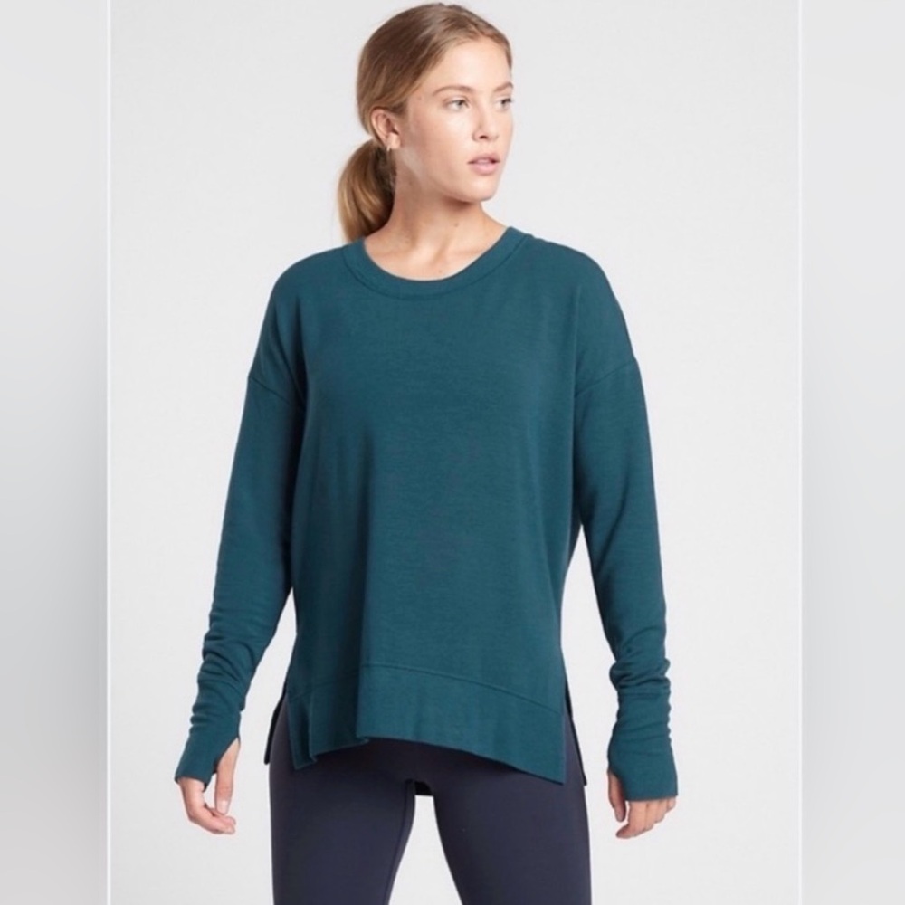 Athleta Coaster Luxe Sweatshirt in Teal, Size Medium Tall